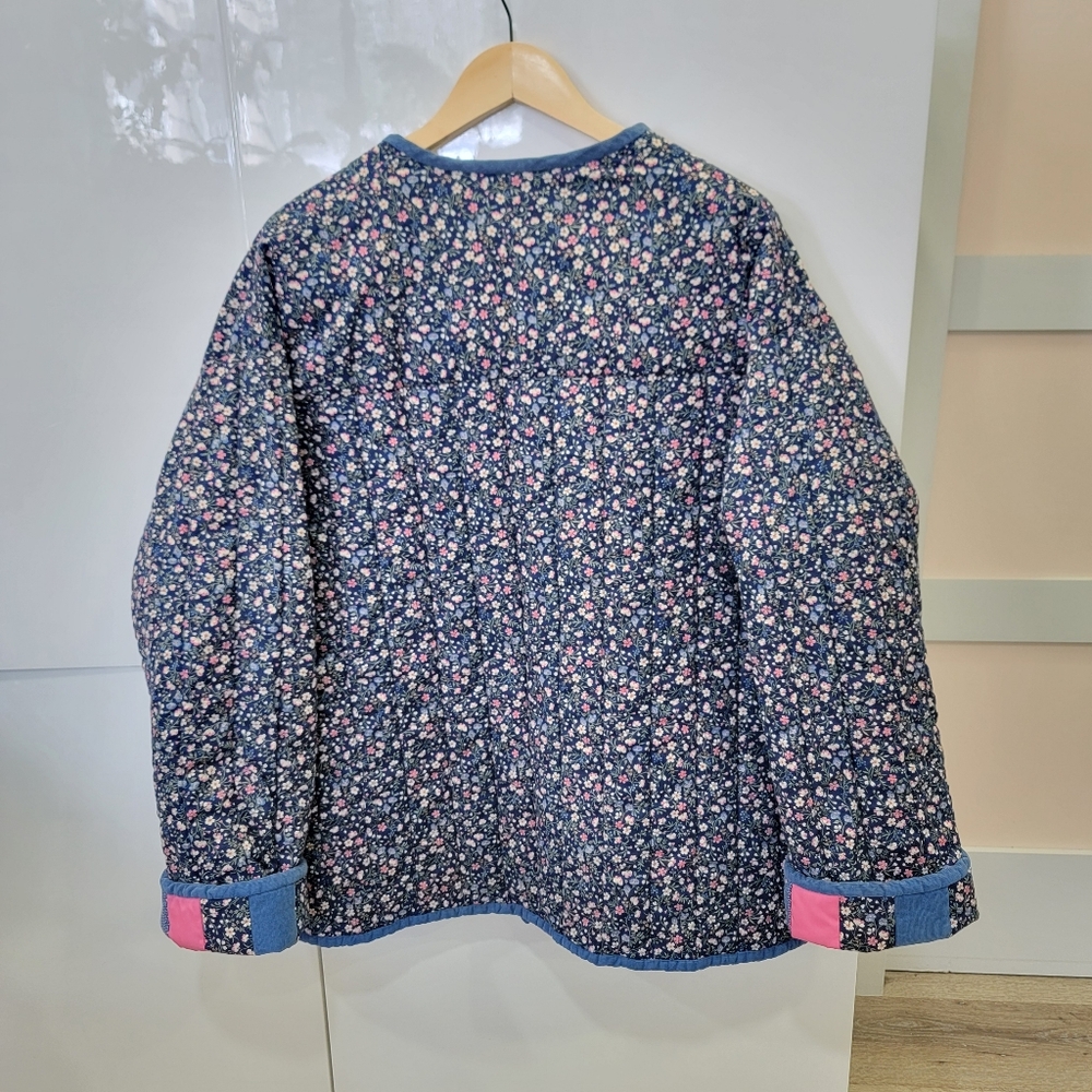VTG Handmade Reversible Quilted Jacket Patchwork Corduroy Floral Blue Pink XXL - Picture 8 of 17